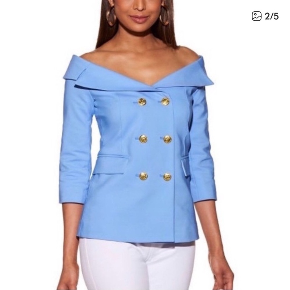 Aqua Blazer with Gold Buttons